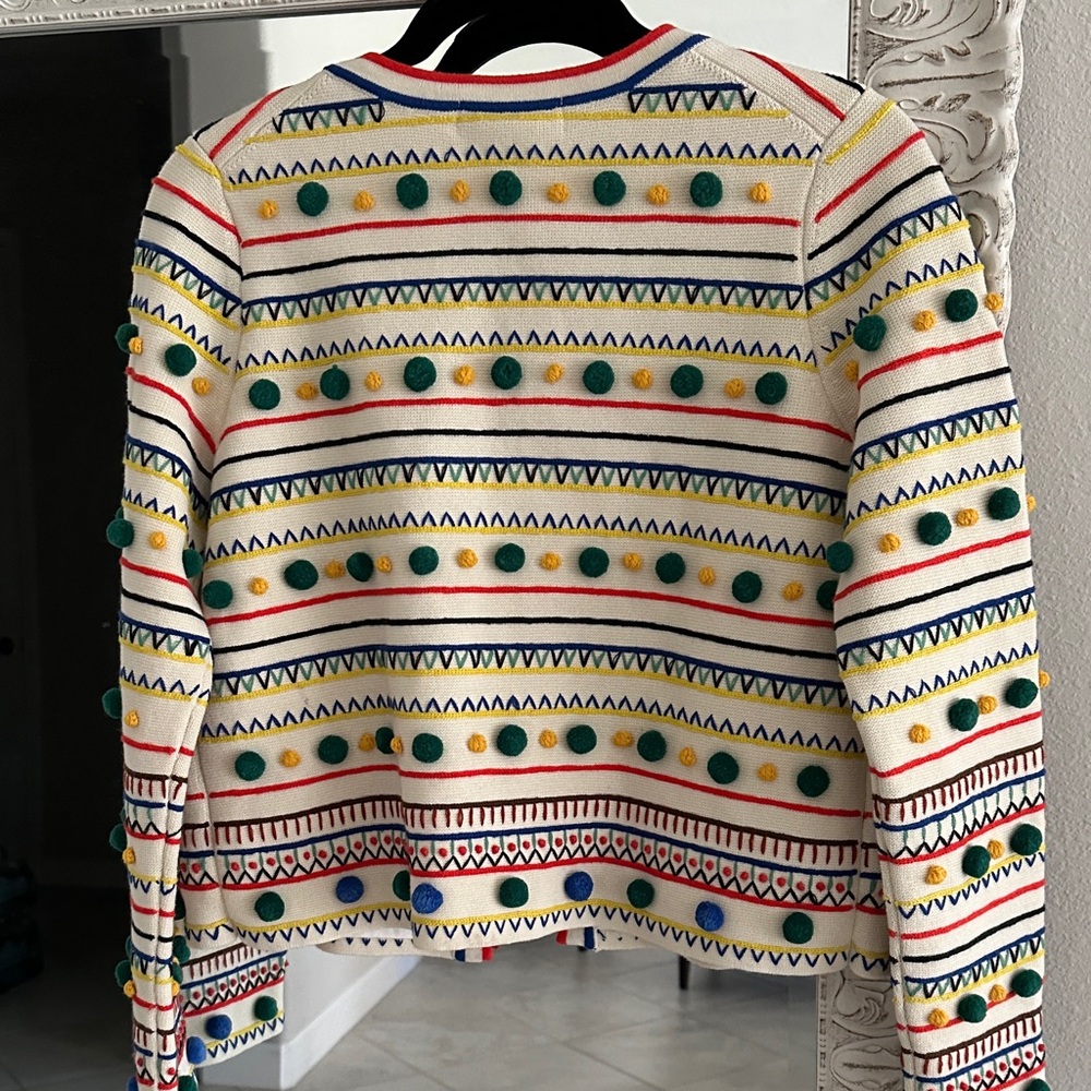 Boden Knit Multicolor Patterned Pompom Cardigan - Picture 4 of 5